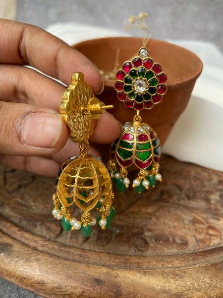 Kundan ruby emerald Jhumkas