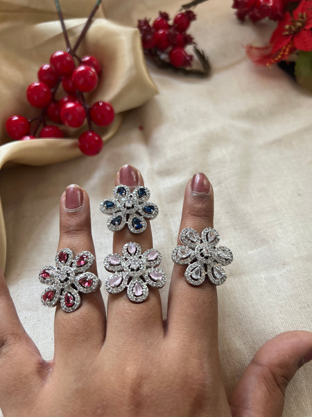 Stone flower adjustable ring