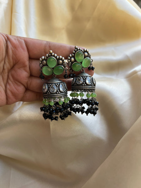 Colourful stone oxidised Jhumkas