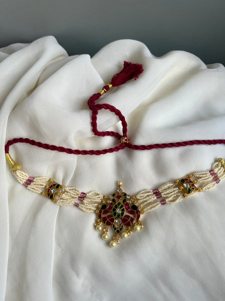 Dual peacock Pearl choker