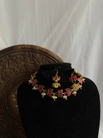 Lotus Kundan choker with hook earrings
