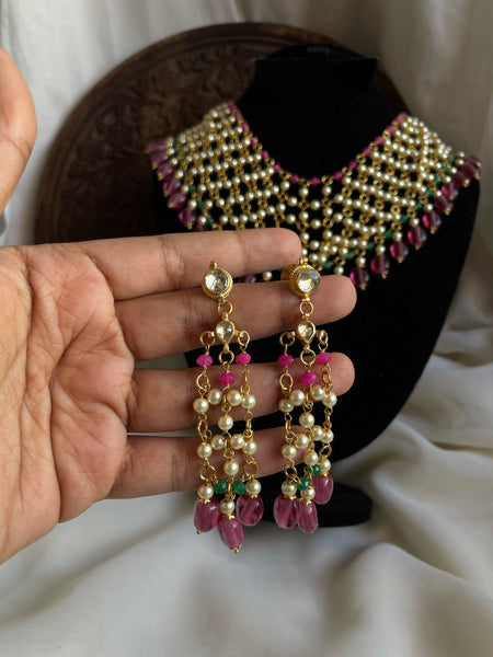 PRE BOOK -Intricate Jaali bead work necklace with long earrings