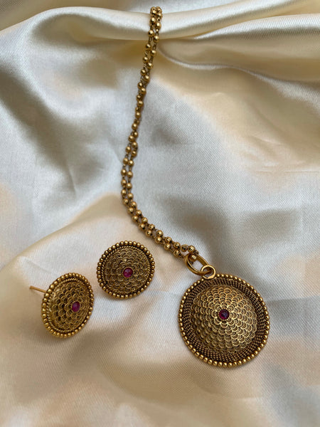 Ruby antique Matte pendant maala with studs