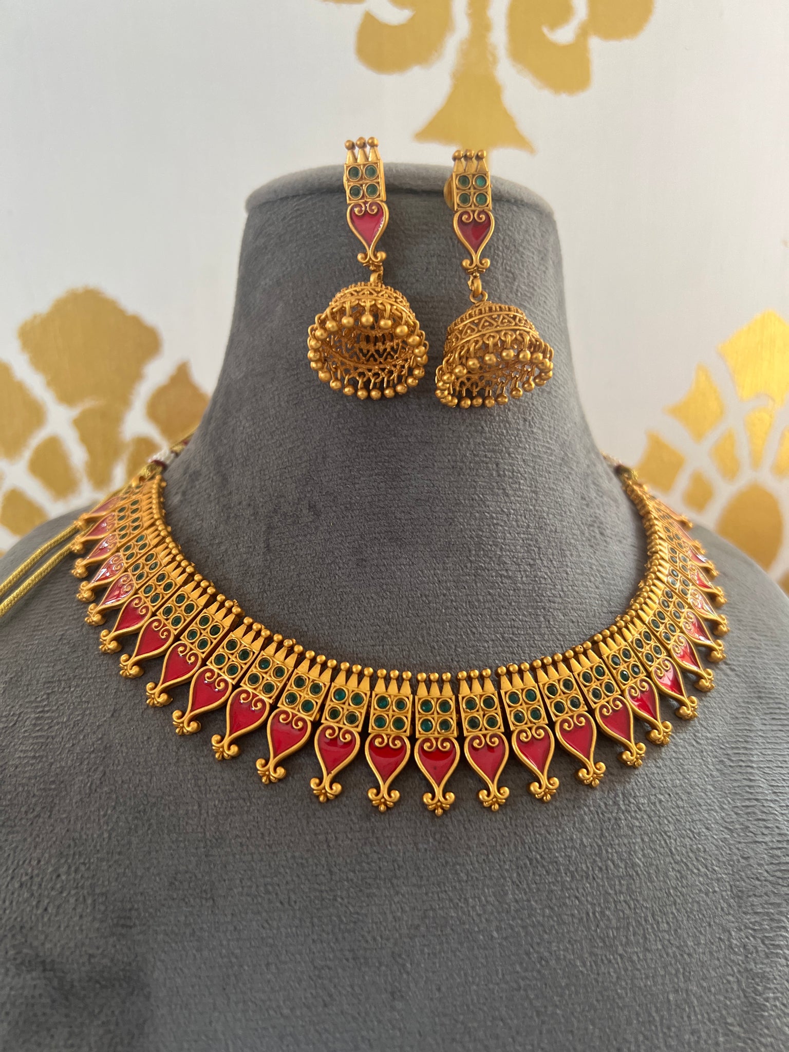 Kerala style Palaka necklace with jhumkas