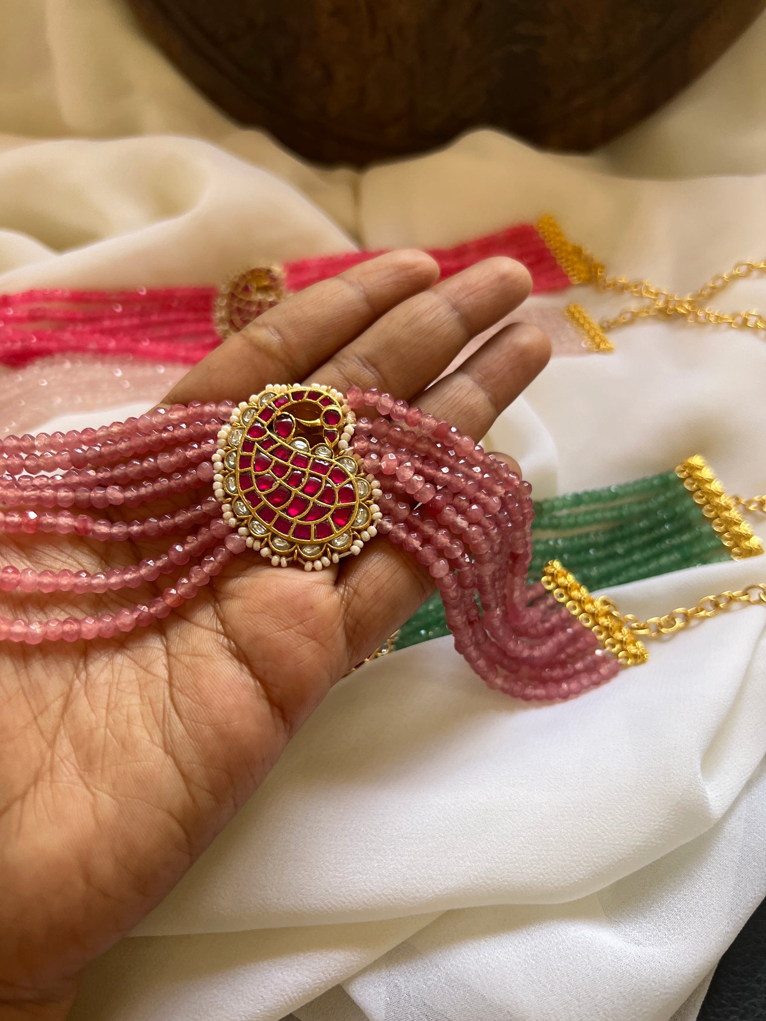 Kundan peacock pendant choker