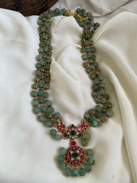 Oversize pumpkin bead haram with Kundan pendant