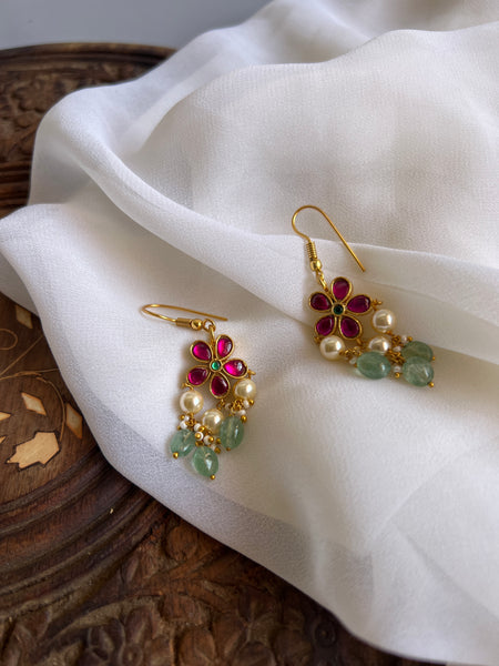 Kundan flower hook earrings