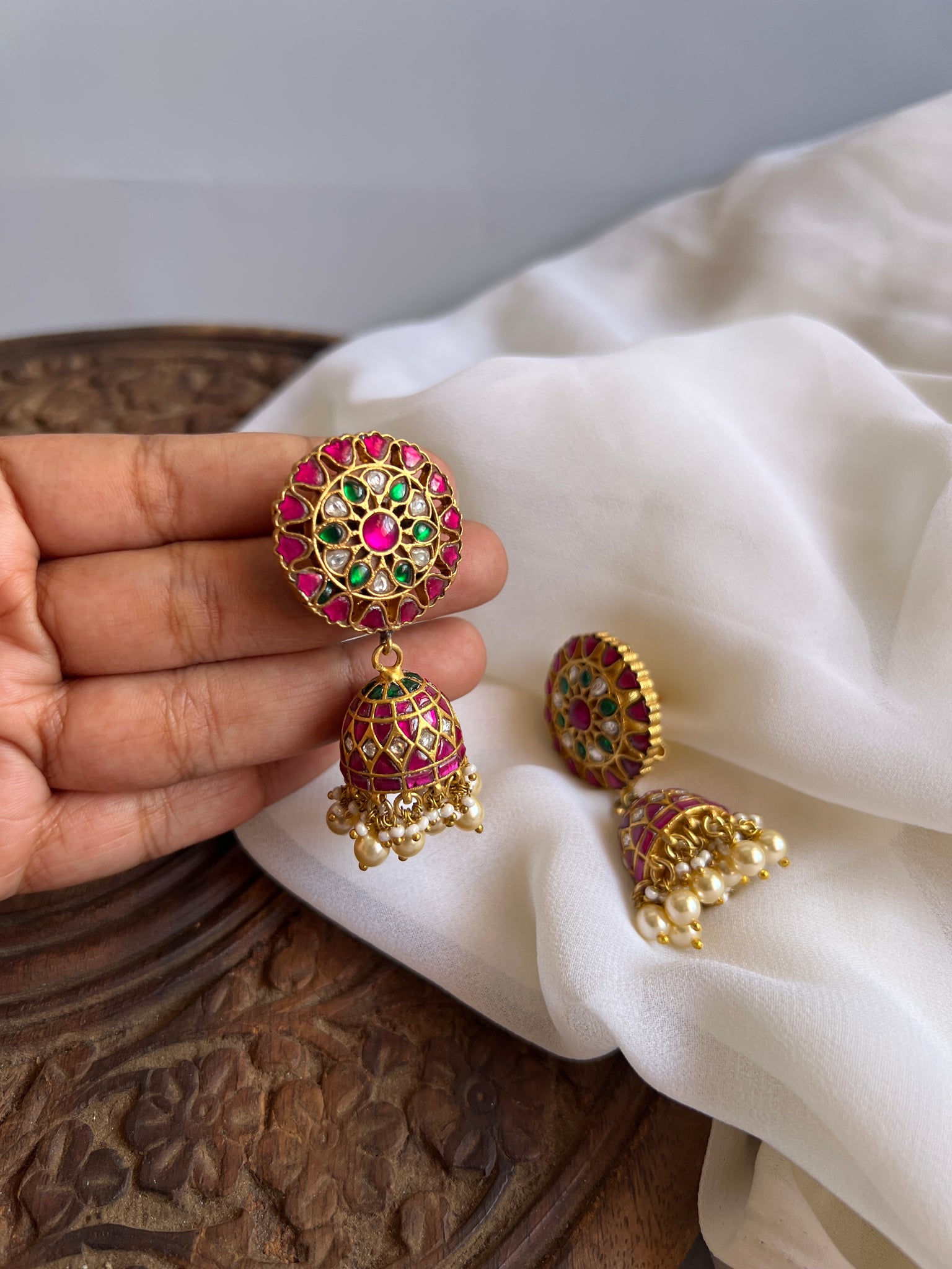 Premium Kundan flower Jhumkas