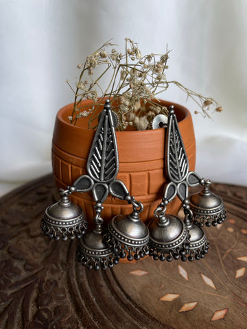 Triple Jhumka leaf earrings