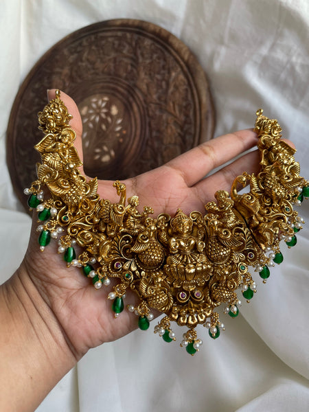Intricate antique Lakshmi temple necklace with earrings