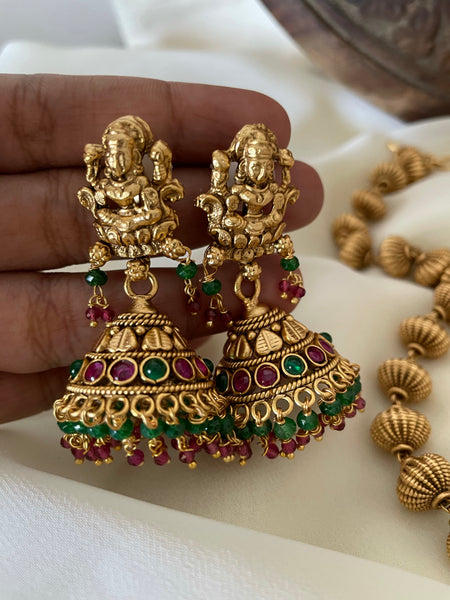 Antique temple necklace with Lakshmi jhumkas