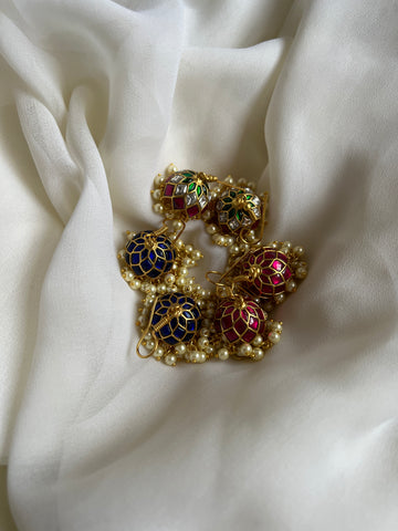 Kundan hook Jhumkas with pearl work