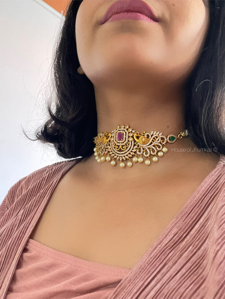 Ad stone regal choker with jhumkas