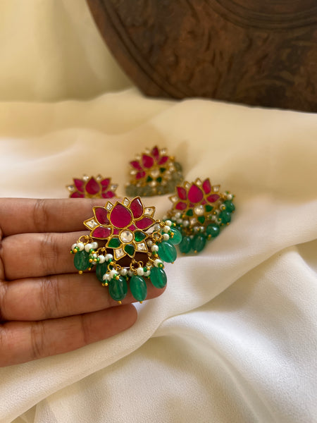 Kundan lotus studs