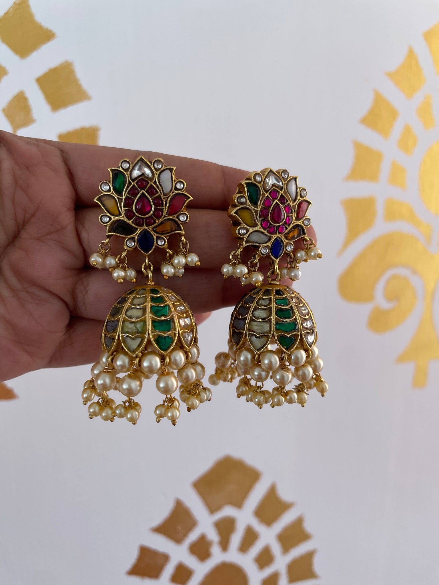 Kundan lotus bridal Jhumkas