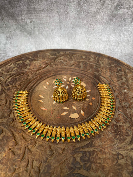 Emerald spike necklace with Jhumkas
