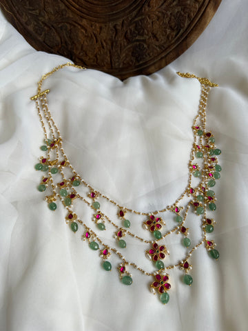 PRE BOOK 3 layer Kundan flower tear drop maala