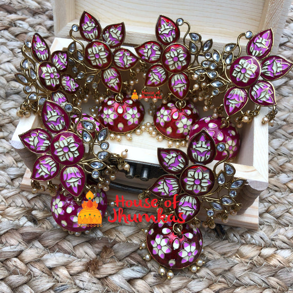 Floral stud hand painted jhumkas