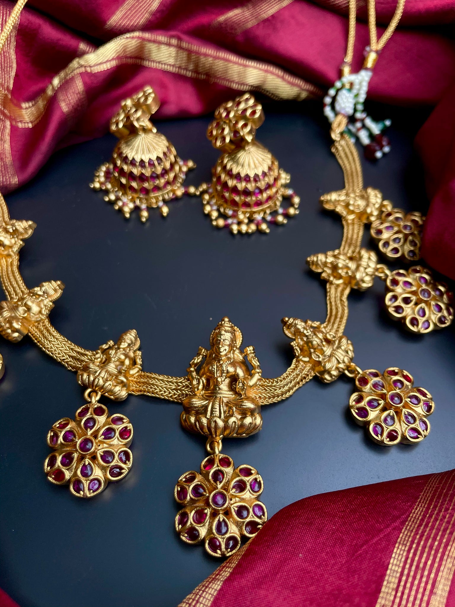 Lakshmi kemp flower necklace with jhumkas