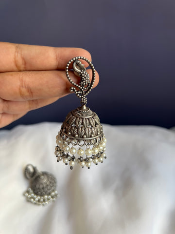 Oxidised swan jhumkas