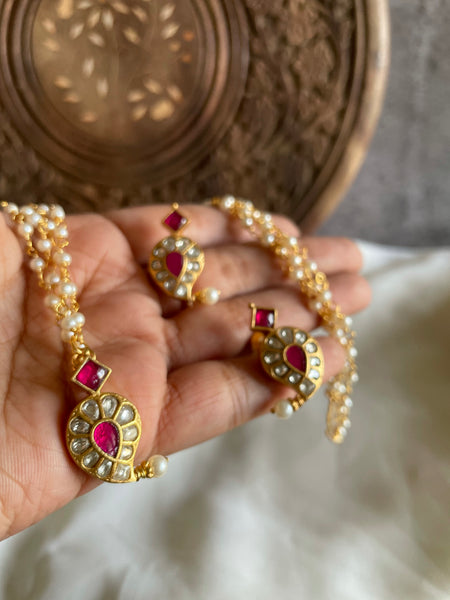 Kundan manga pendant  and studs with Pearl details