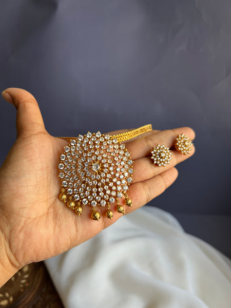 White stone pendant necklace with studs