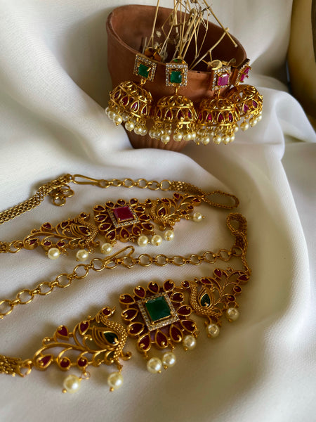 Square stone delicate choker with Jhumkas