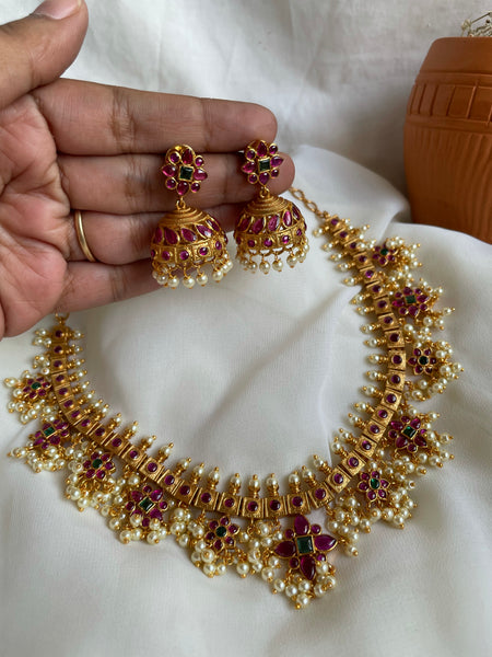 Kemp floral guttapusalu with jhumkas