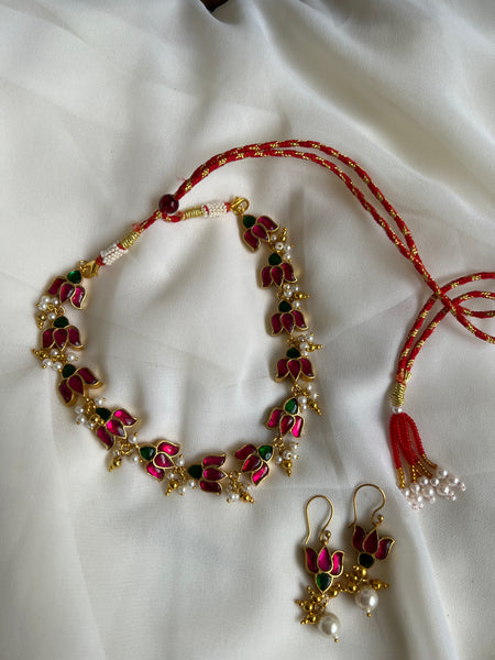 Lotus Kundan choker with hook earrings