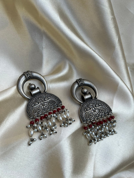 Oxidised chaand earrings with beadwork