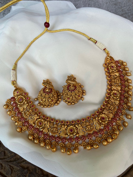 Lakshmi nrithya ruby necklace with Jhumkas