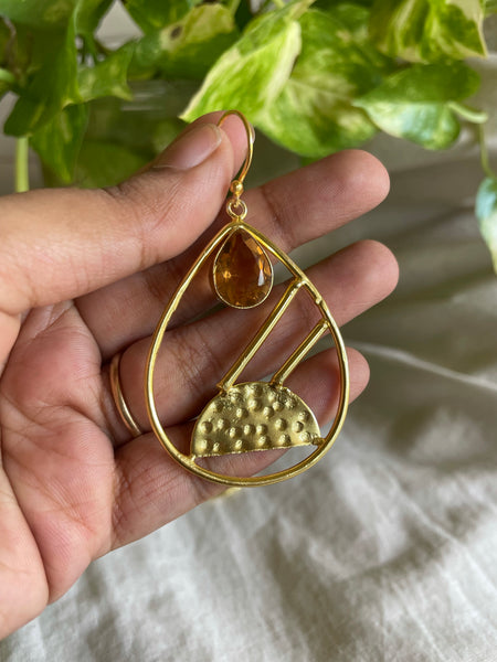 Handmade brass earrings with stone
