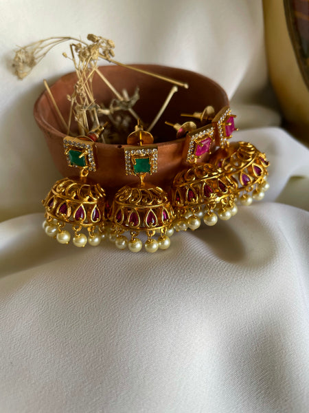 Square stone delicate choker with Jhumkas