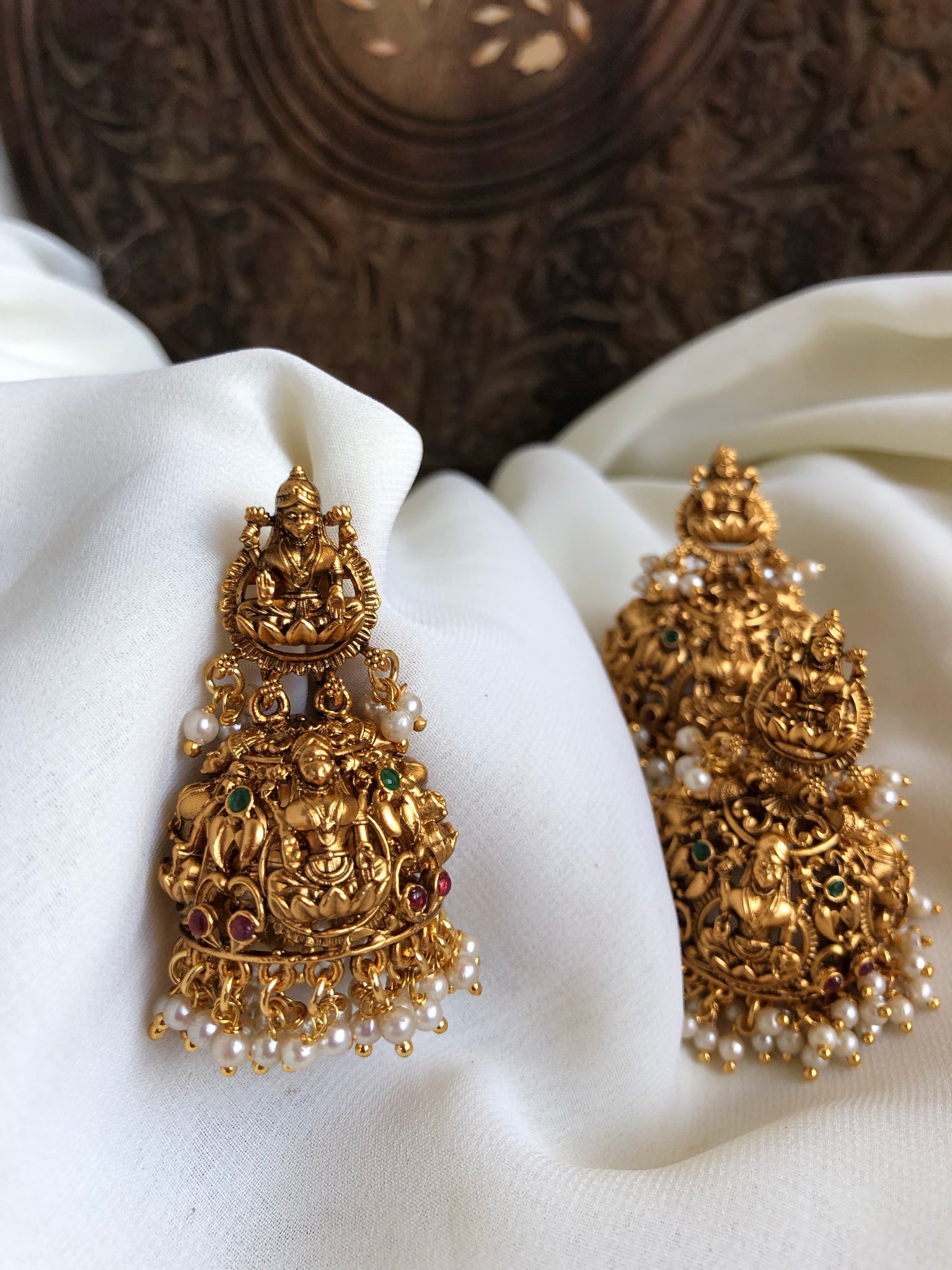 Antique Lakshmi cutwork jhumkas in 2 sizes