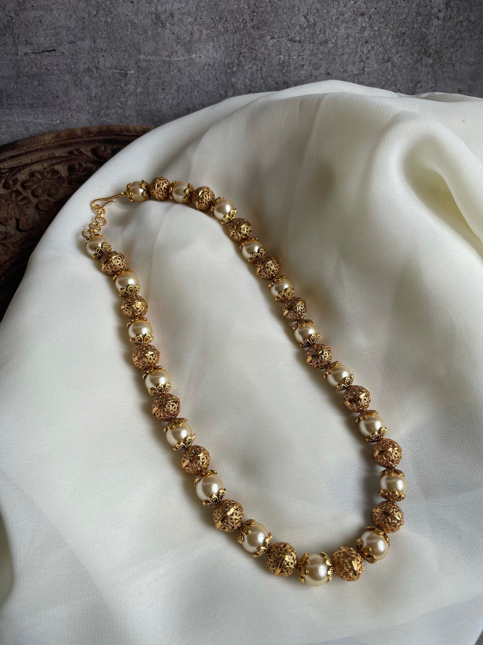 Golden Pearl short necklace with earrings House of Jhumkas