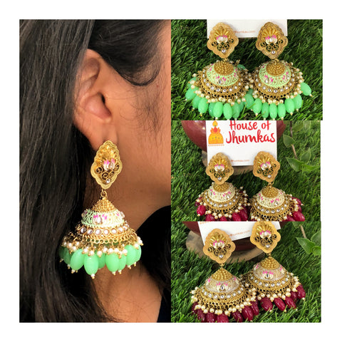Big stone enamel Jhumkas
