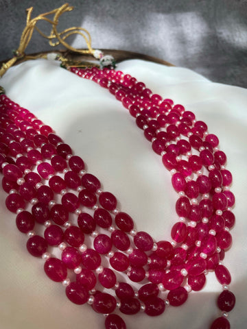 6 layer ruby beaded haram with Meenakari work