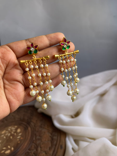 Kundan flower Pearl danglers