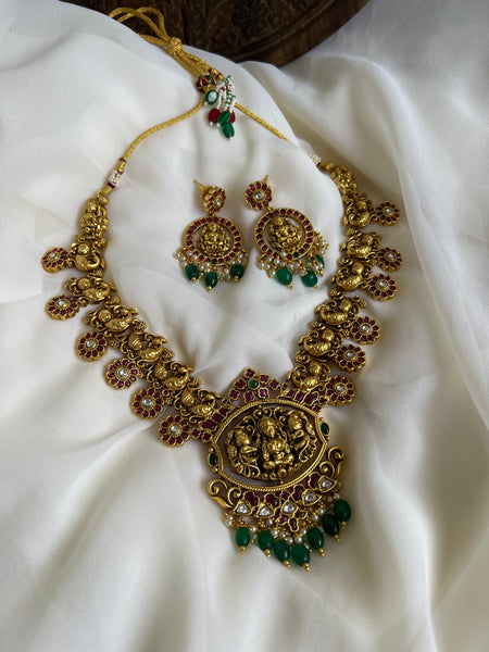 Reversible pendant antique peacock necklace with earrings