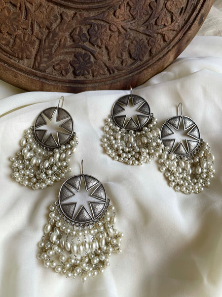 Pearl chakra hook earrings