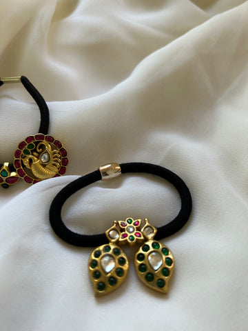 Double Kundan pendant hair tie