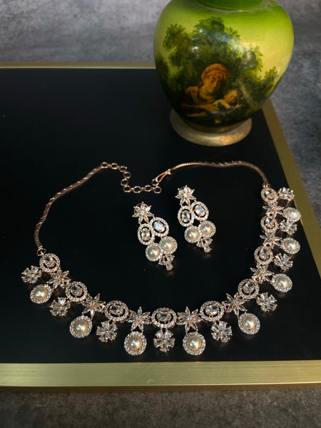 Rose polish Pearl necklace with earrings