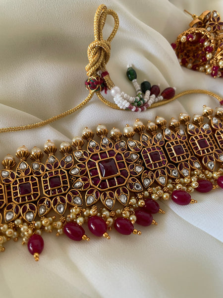Premium jadau look alike choker with jhumkas