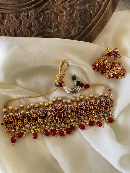 Premium jadau look alike choker with jhumkas