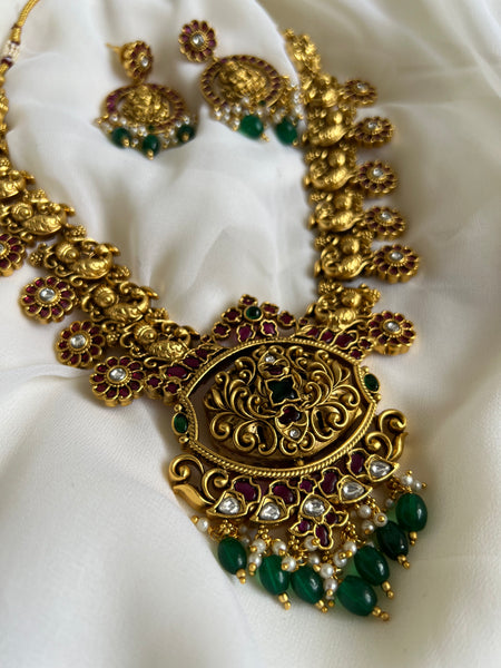 Reversible pendant antique peacock necklace with earrings