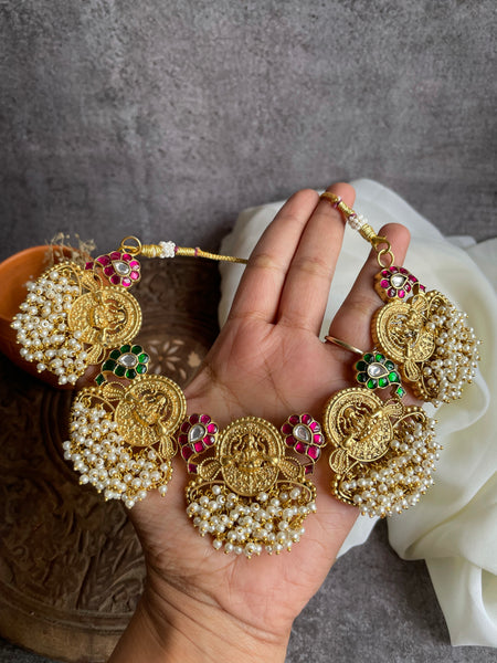 Kundan Lakshmi cluster bead necklace