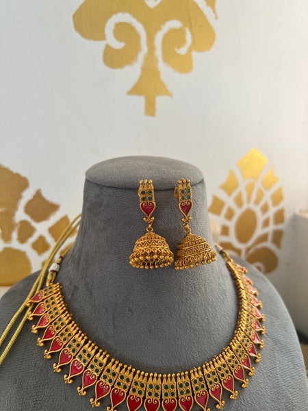 Kerala style Palaka necklace with jhumkas