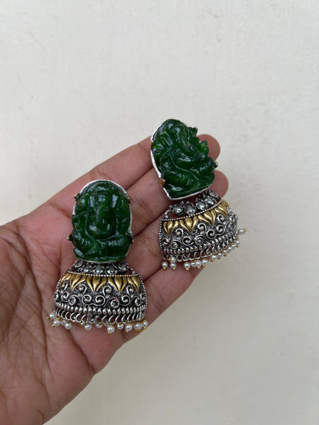 Carved Ganesha stone half Jhumkas