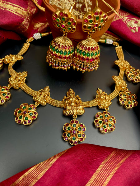 Lakshmi kemp flower necklace with jhumkas