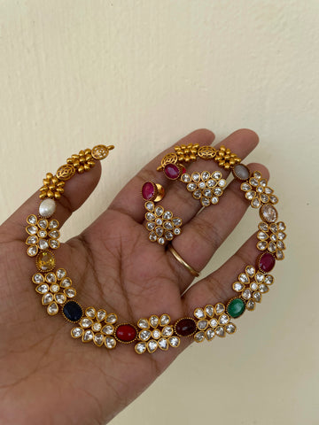 Navaratna stone choker with studs